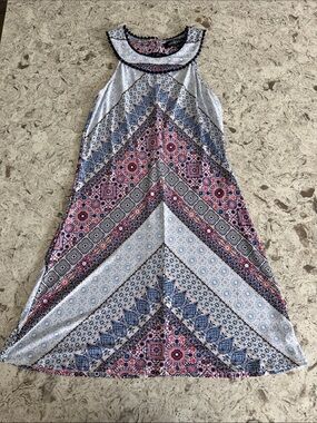Sleeveless Blue & Pink Printed A-Line Maxi Dress